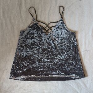 Velvet Strappy Cami Top - Olive Green